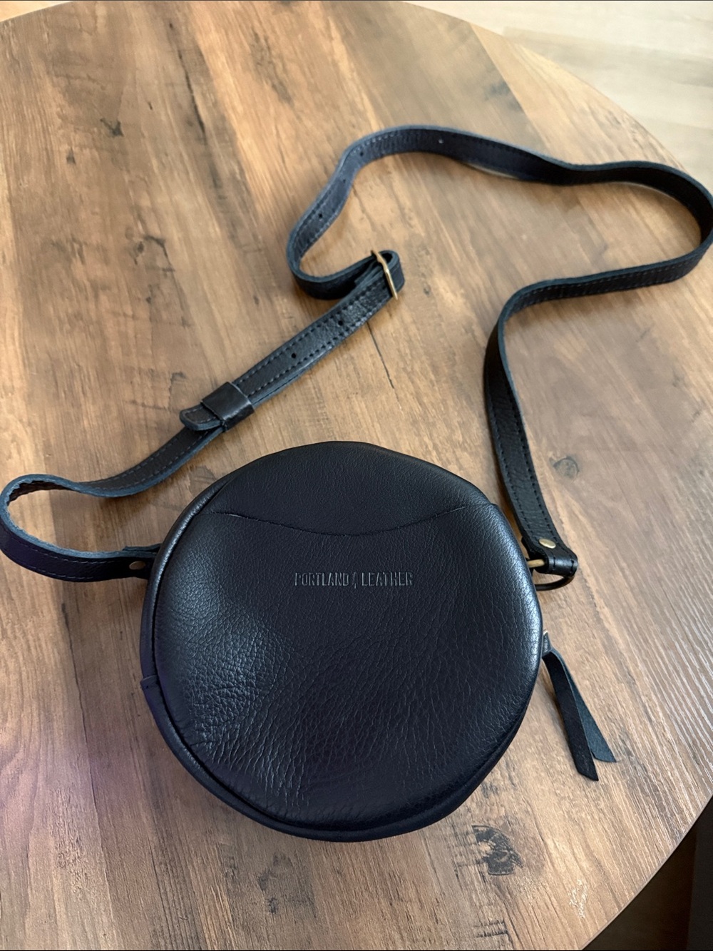 Portland Leather Black Round Leather Crossbody